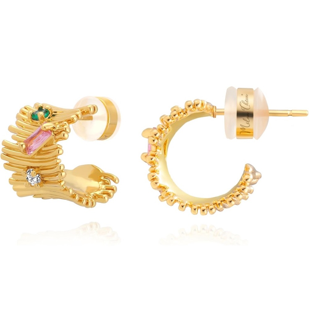 Gold and Pink Gemstone Earrings 14K Gold Plated